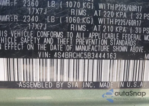 2011 Subaru Outback 2.5I Premium from USA, damaged, VIN 4S4BRCHC5B3444163